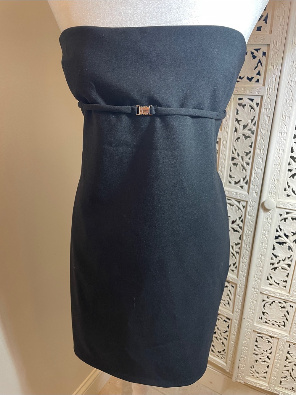 Zara Strapless Black Cocktail Dress with Waist Buckle